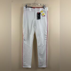 Under Armour Heat Gear Baseball Pants in White with Red Stripe